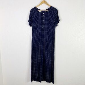 Laura Ashley Navy Blue Plaid Maxi Dress